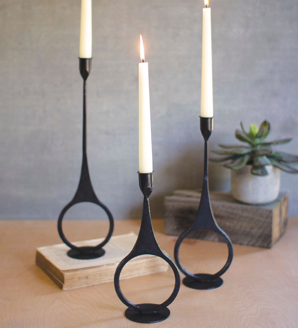 Iron Taper Candle Holders with Ring Detail, Set of 3