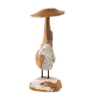 Handcrafted Teak Outdoor Mushroom Sculpture