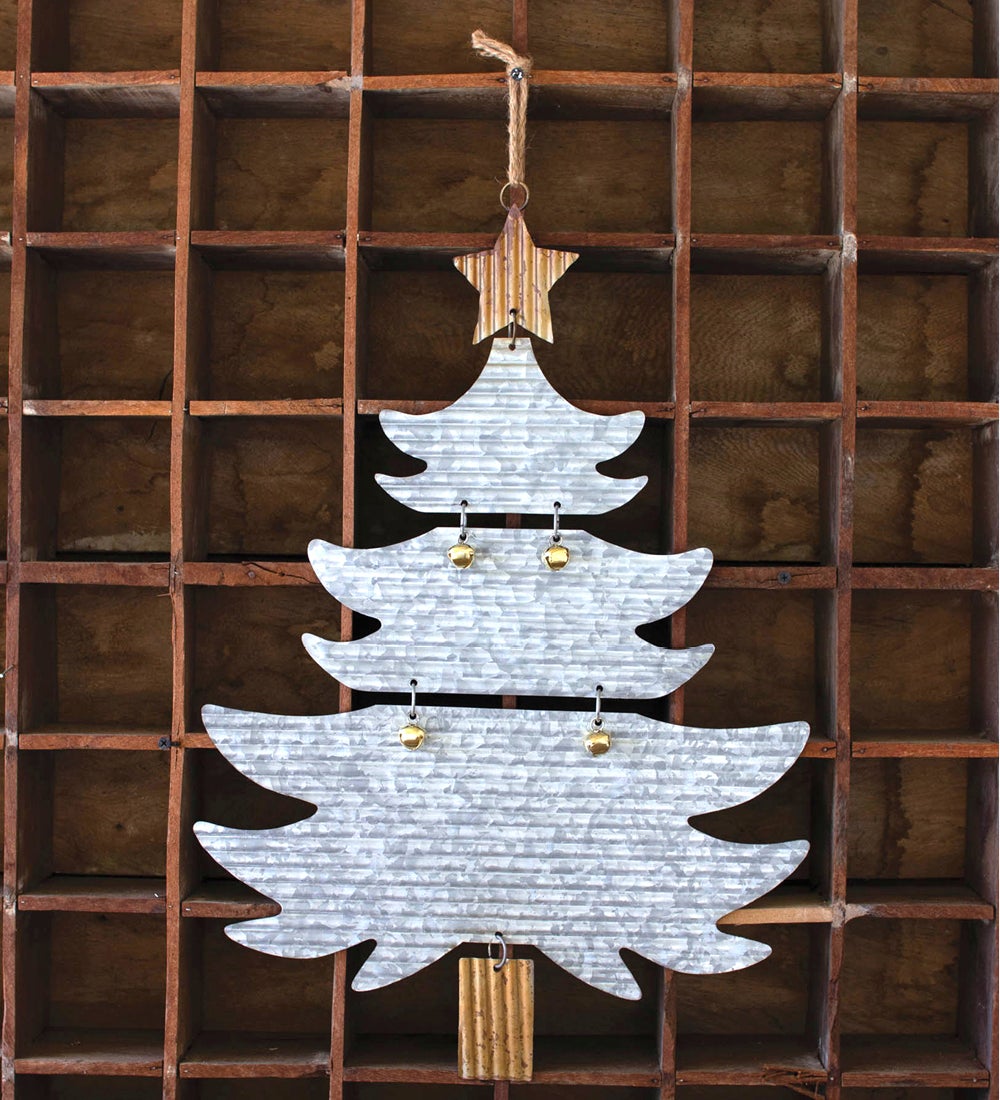 Galvanized Metal Holiday Tree Wall and Door Decor