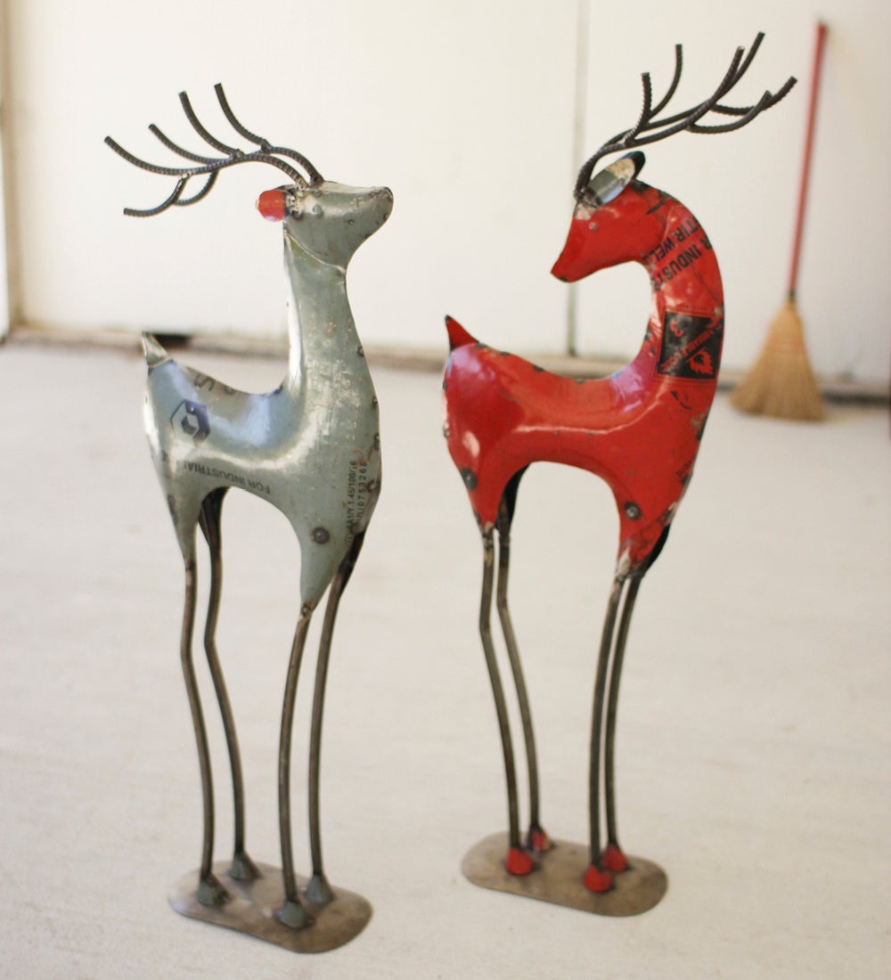All-Weather Extra-Tall Recycled Metal Deer Decor, Set of 2