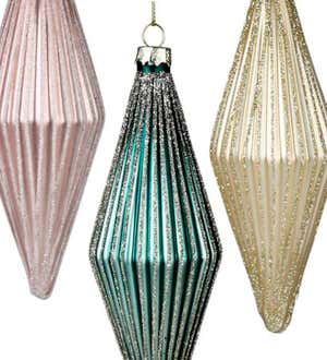 Glittery Rhombus Glass Ornament, Set of 6