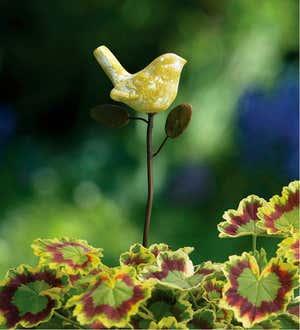 Terracotta Yellow Bird Plant Pick