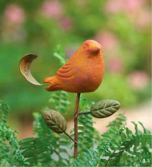 Terracotta Orange Bird Plant Pick