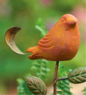 Terracotta Orange Bird Plant Pick