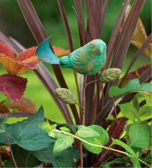 Terracotta Teal Bird Plant Pick