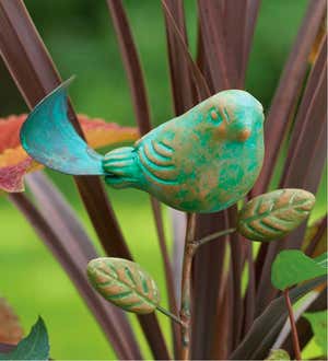 Terracotta Teal Bird Plant Pick