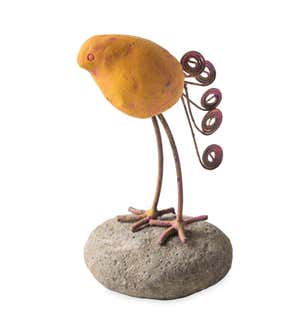Terracotta Bird on Stone Figurine