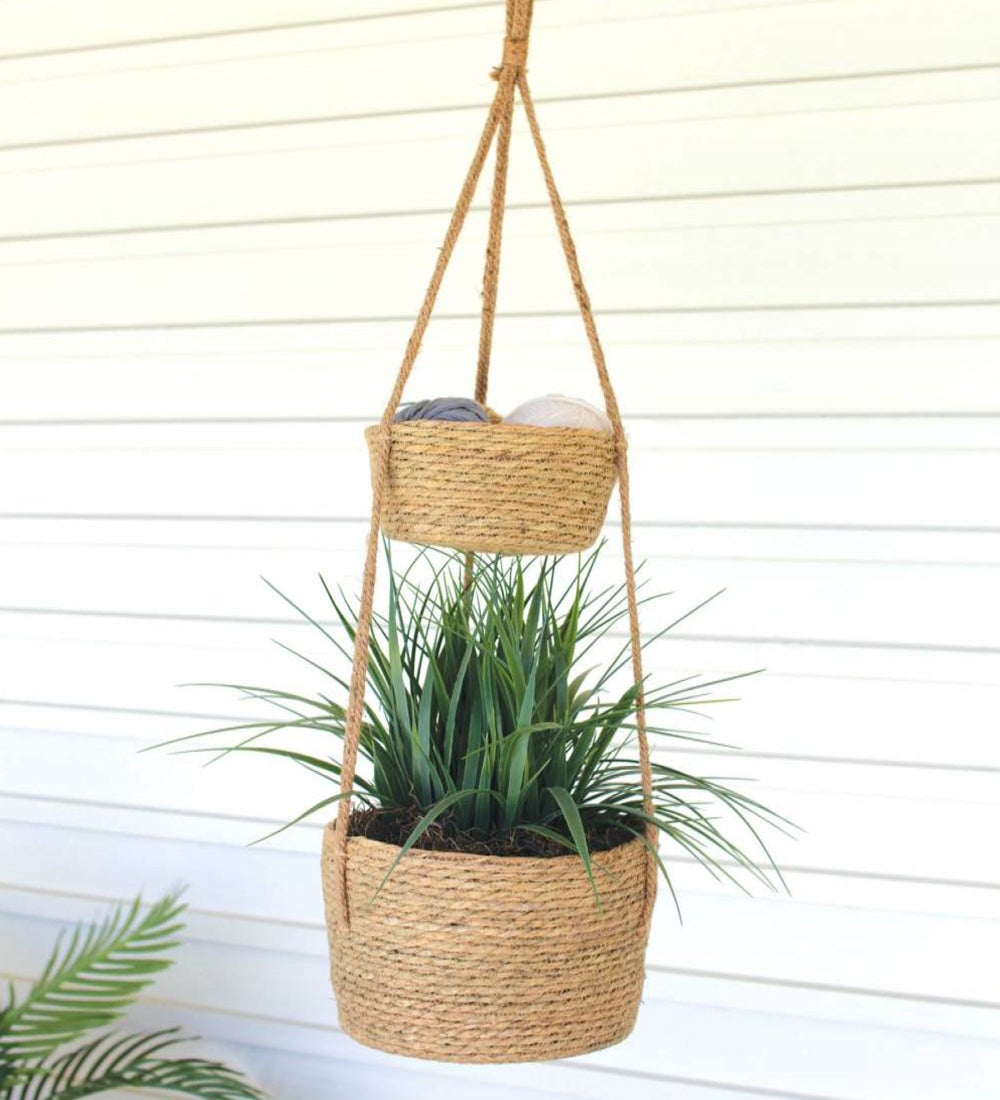 Two-Tiered Seagrass Hanging Baskets