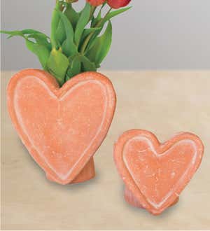 White-Wash Clay Heart Vases, Set of 2