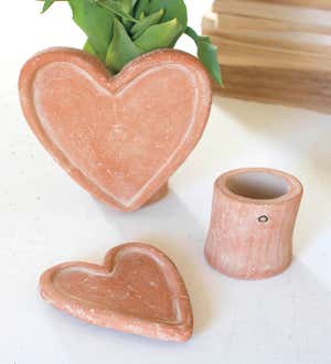 White-Wash Clay Heart Vases, Set of 2