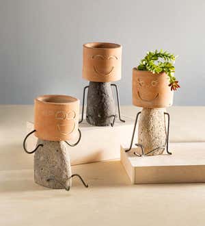 Clay and River Stone Plant Pot Head Shelf Sitter
