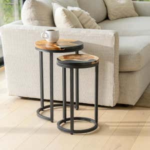 Round Wood Wave Nesting Tables, Set of 2