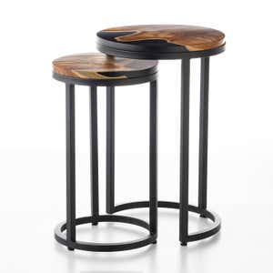Round Wood Wave Nesting Tables, Set of 2