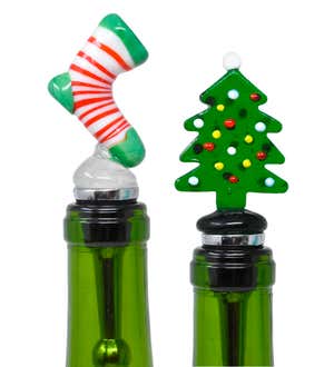 Holiday Glass Bottle Stoppers, Set of 2