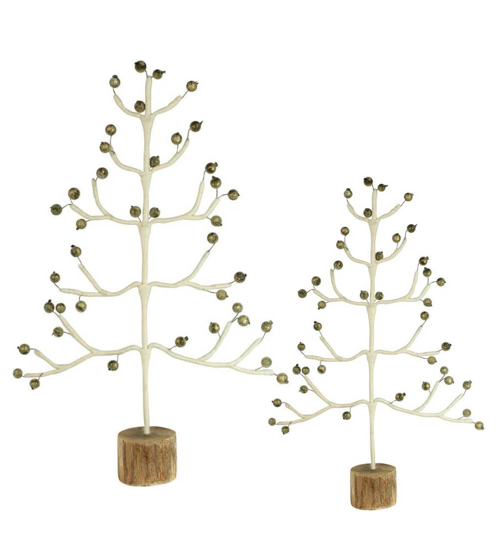 Wool Wrapped White Trees with Gold Berries, Set of 2