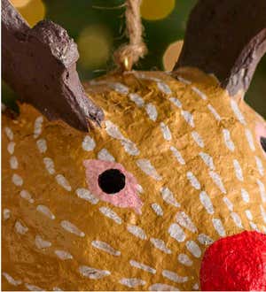 Recycled Fabric-Mache Reindeer Ornament