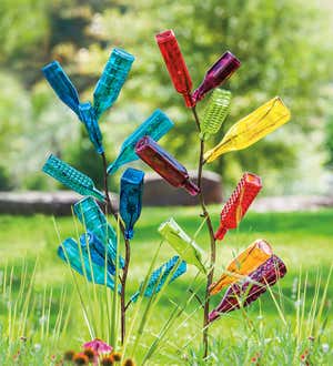 Bottle Tree Stake and Glass Bottles Set