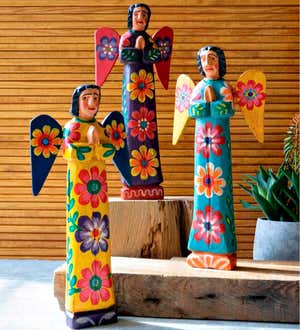 Colorful Painted Wooden Angels, Set of 3