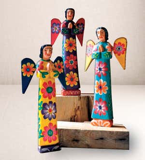 Colorful Painted Wooden Angels, Set of 3