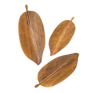 Mango Wood Leaf-Shaped Serving Plates, Set of 3