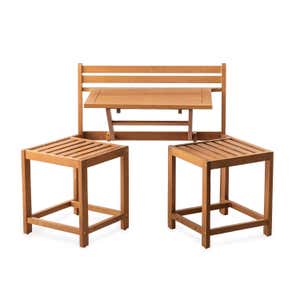 Eucalyptus Wood Fold-Out Bench and Table Set