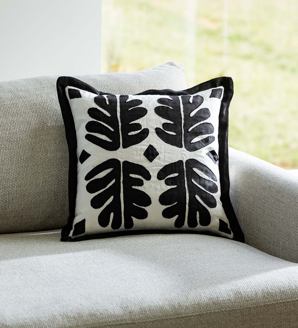 Patterned Black and White Square Accent Pillow