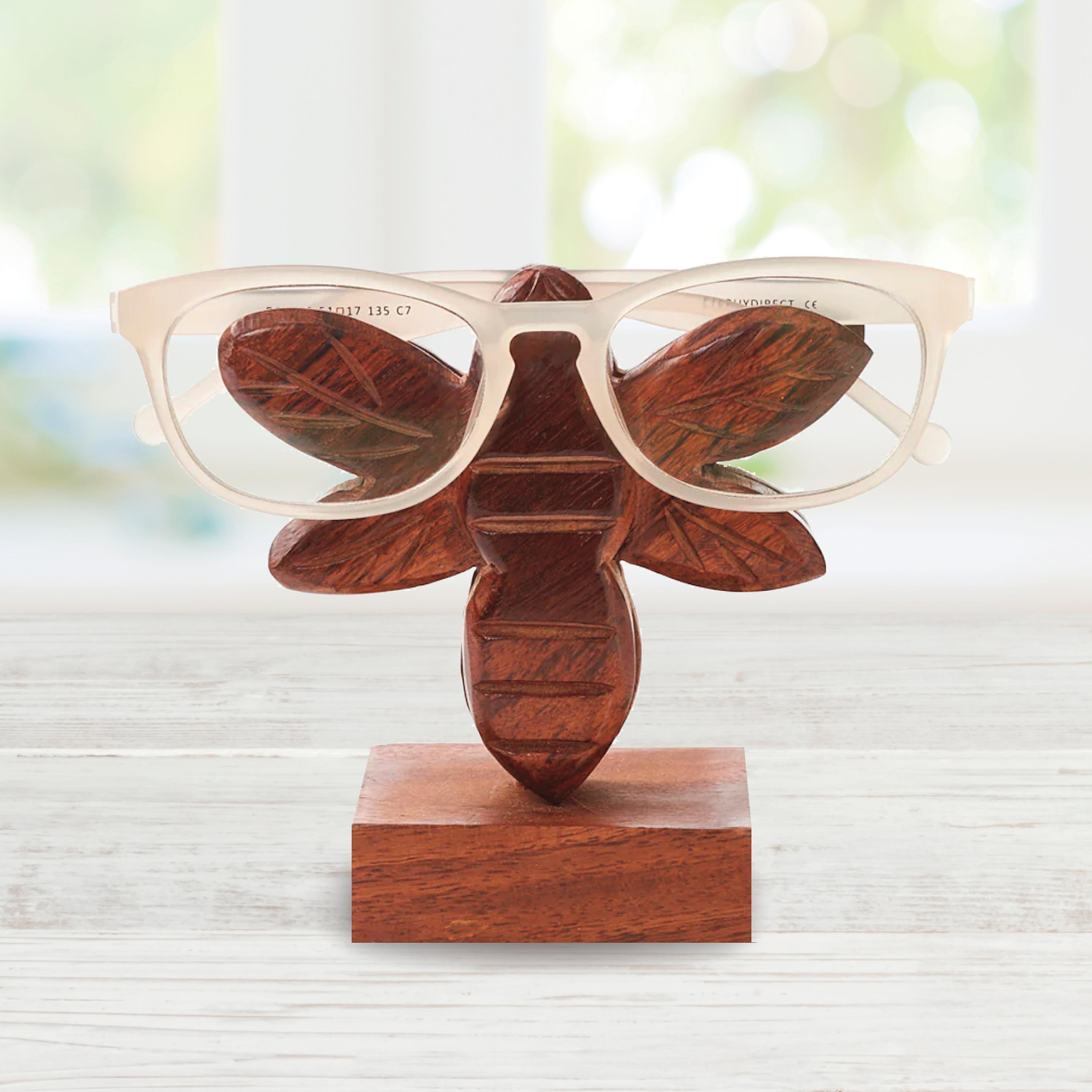 Hand-Carved Sheesham Wood Bee Eyeglass Holder