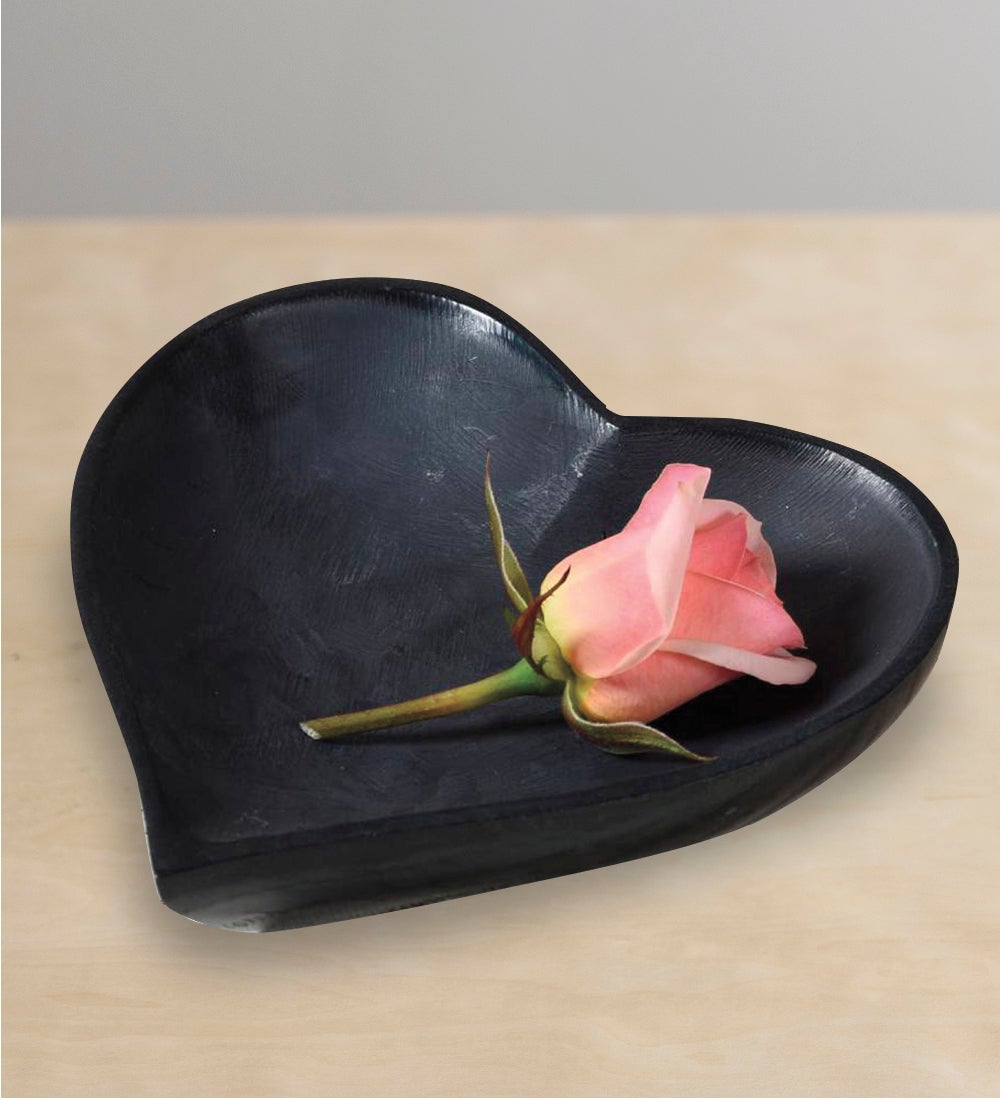 Hand-Carved Black Soapstone Heart Bowl