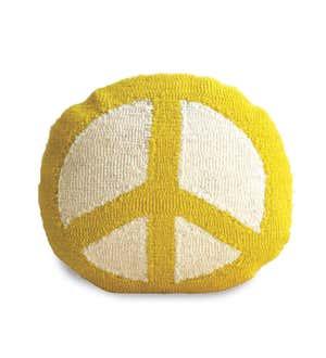 Peace Sign Hand-Hooked Accent Pillow
