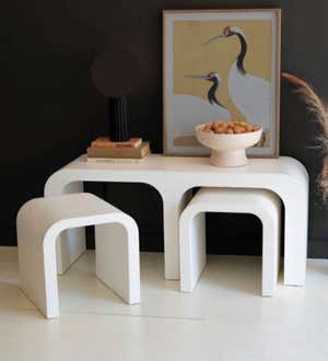 White Wood Rectangle Console with Nesting Accent Tables