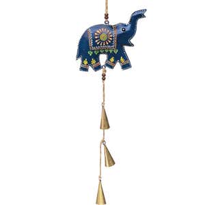 Hand-Painted Henna Elephant Wind Chime with Bells
