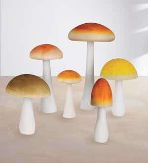 Colorful Wood Mushrooms, Set of 6