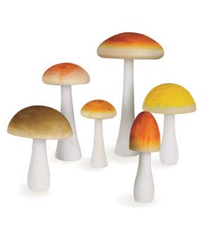 Colorful Wood Mushrooms, Set of 6
