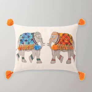 Two Elephants Fringed Accent Pillow