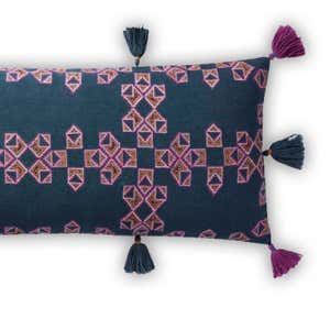 Navy Blue Embroidered Accent Pillow
