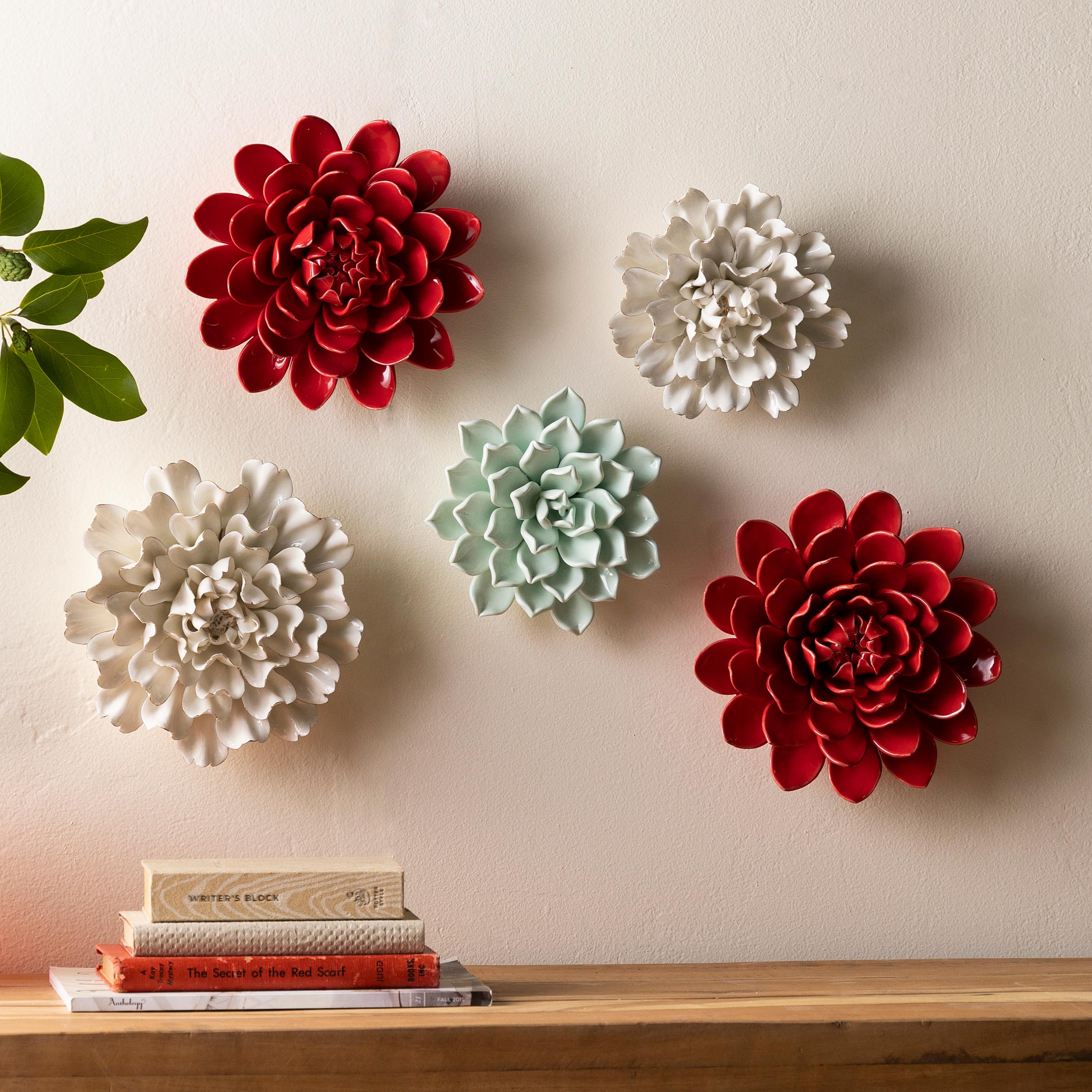 Ceramic Wall Flowers Holiday Collection, Set of 5