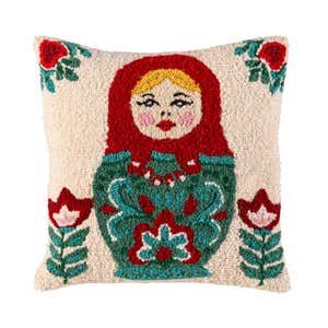 Matryoshka Folk Art Hooked Pillow