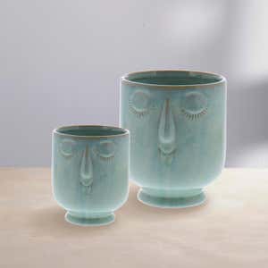 Ceramic Teal-Colored Cachepots, Set of 2