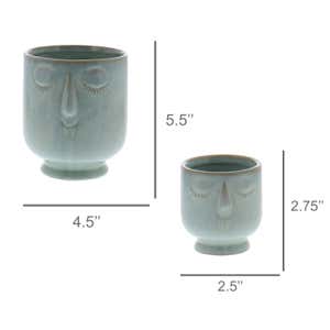Ceramic Teal-Colored Cachepots, Set of 2