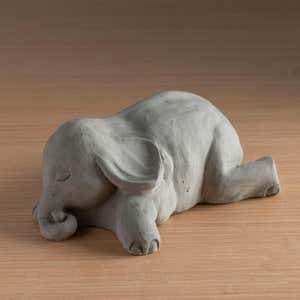 Handcrafted Stone Side-Sleeping Baby Elephant Garden Sculpture