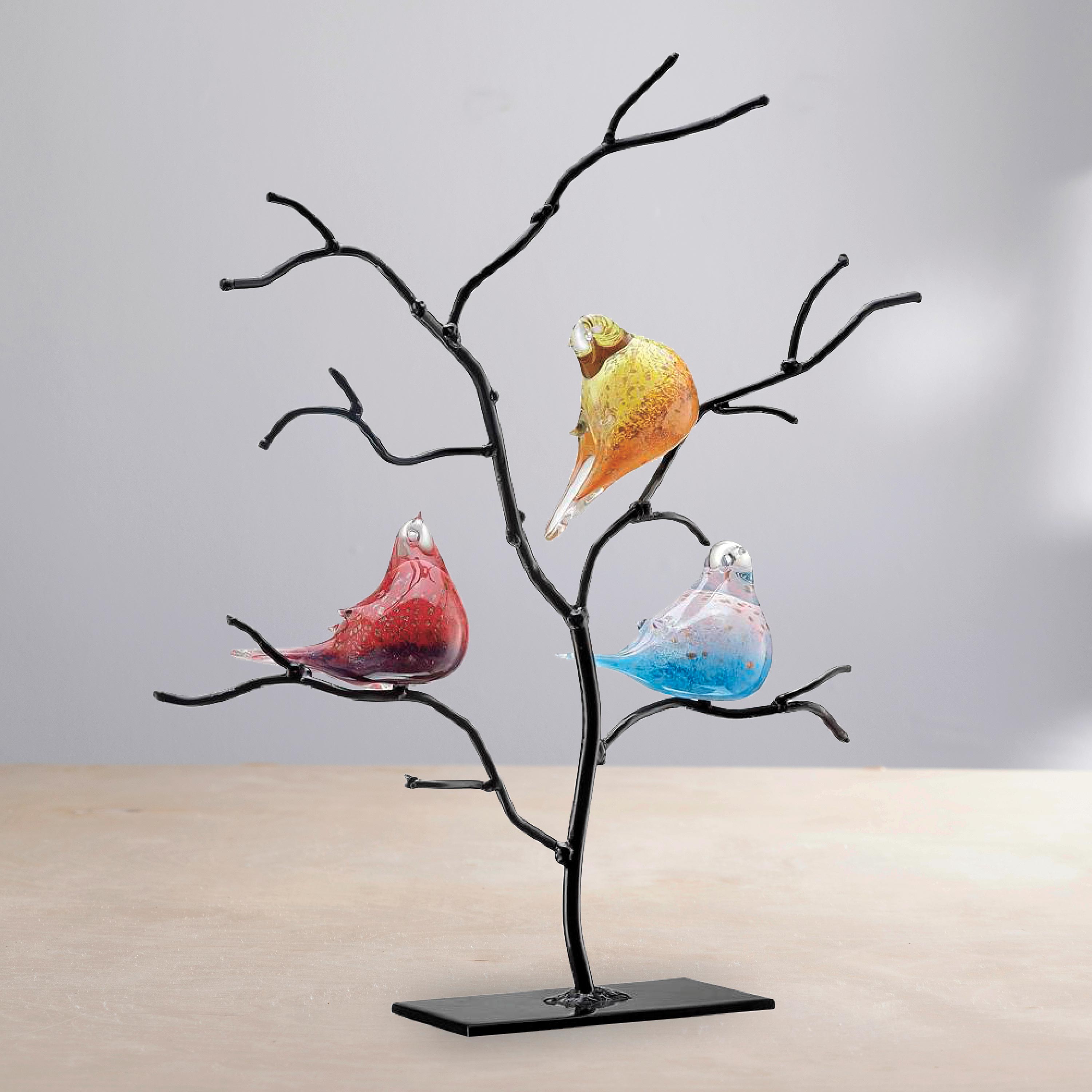 Metal Tree with Three Handcrafted Glass Birds