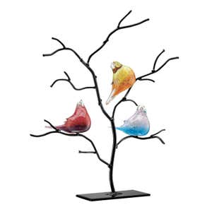 Metal Tree with Three Handcrafted Glass Birds