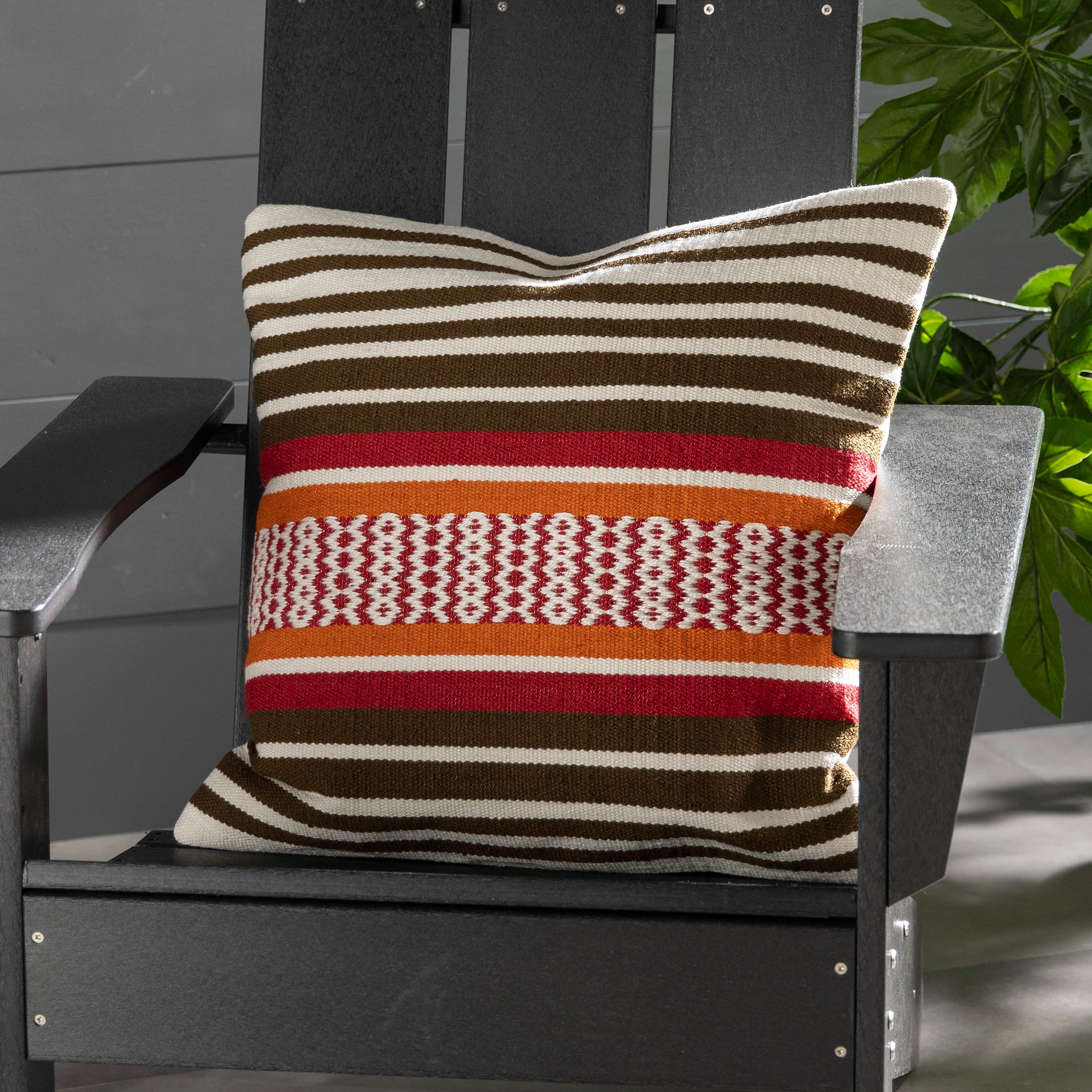 Indoor/Outdoor Textured Orange and Black Striped Polyester Accent Pillow