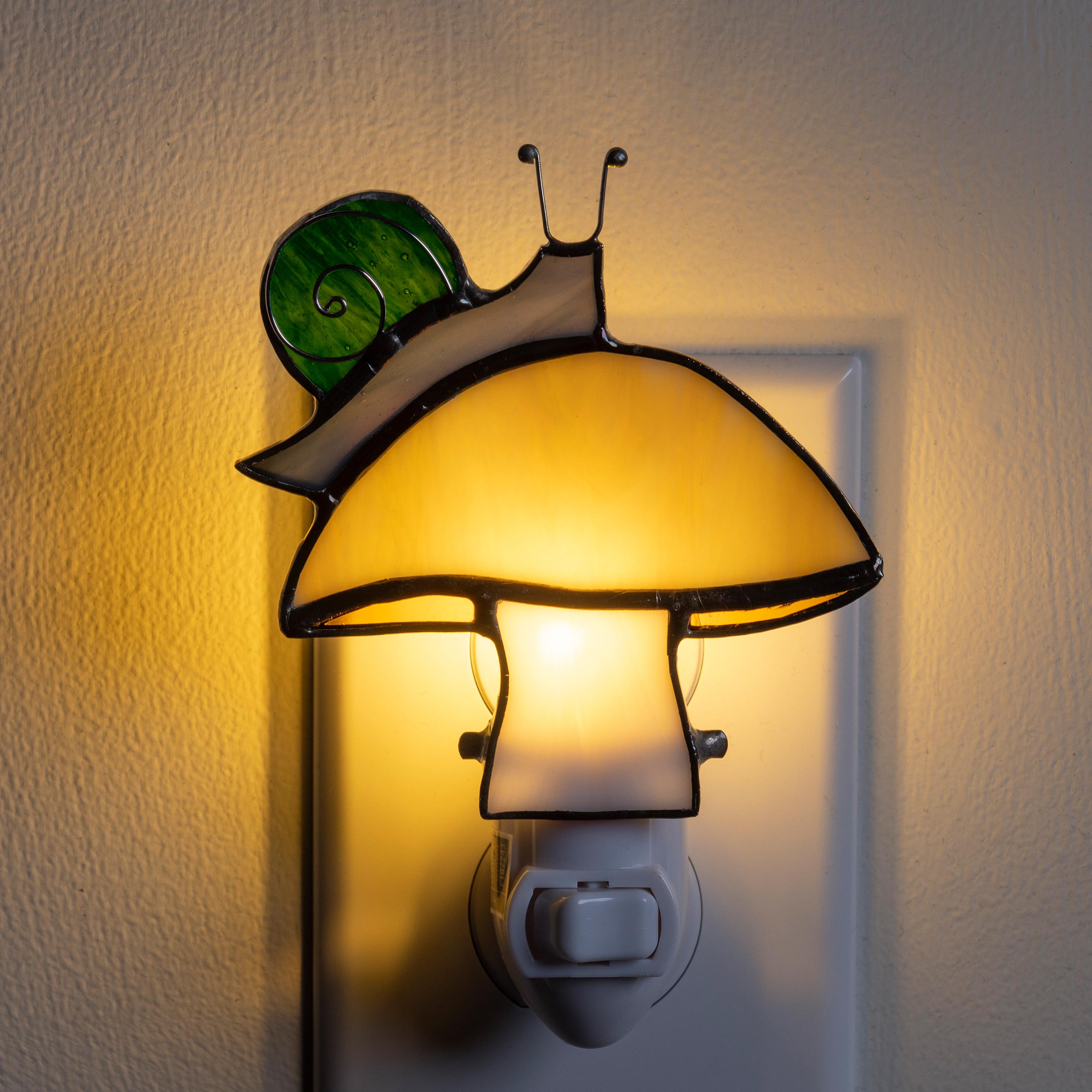 Handcrafted Stained Glass Snail and Mushroom Night Light