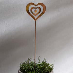Handcrafted Flamed Copper Spinning Heart Garden Stake
