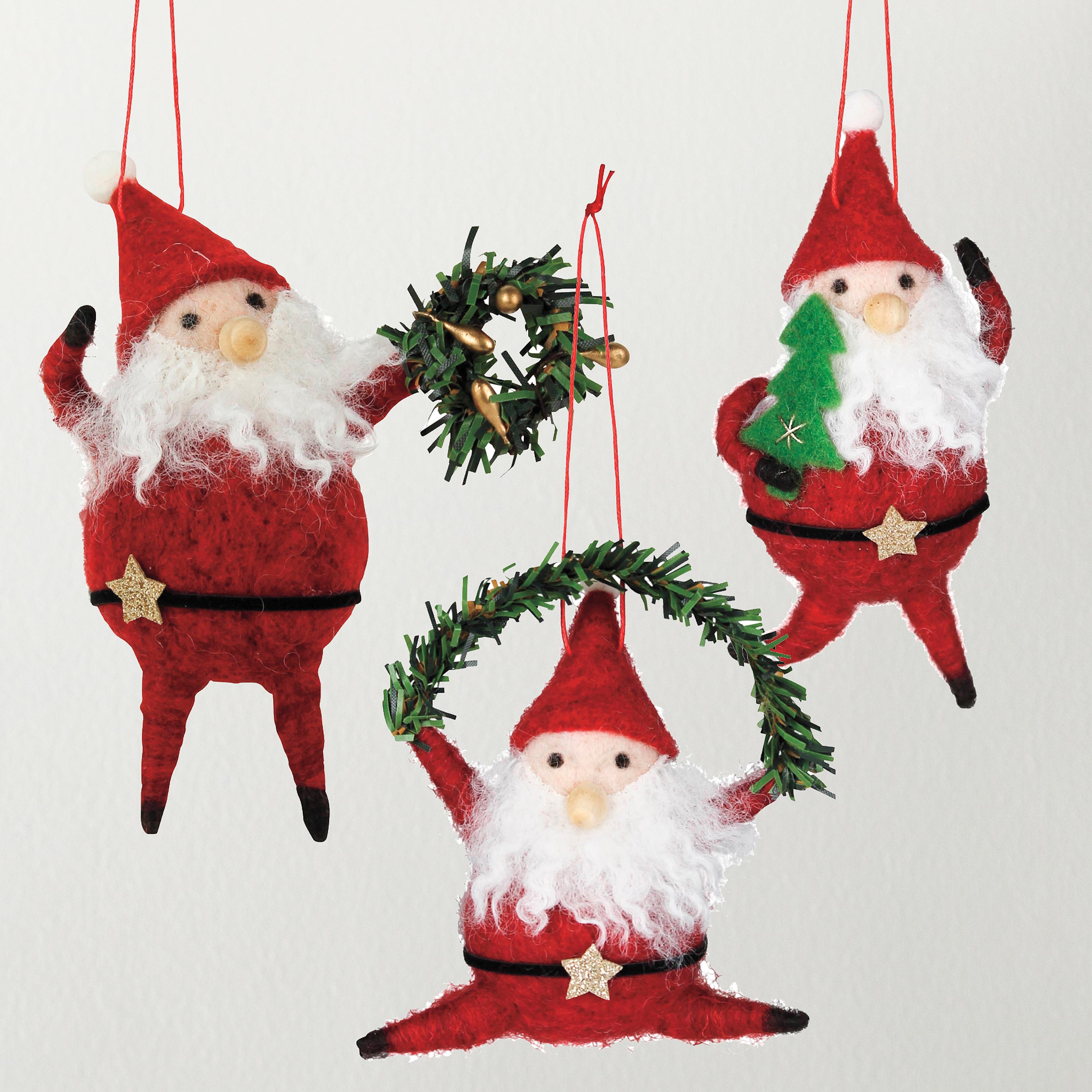 Dancing Felt Santa Ornaments, Set of 3