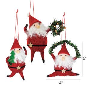 Dancing Felt Santa Ornaments, Set of 3