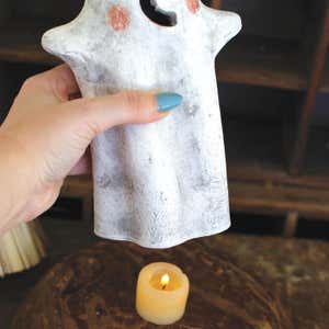 Artisan-Made Clay Ghost Lanterns, Set of 2