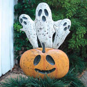 Halloween Ghosts and Pumpkin Handcrafted Metal Yard Stake