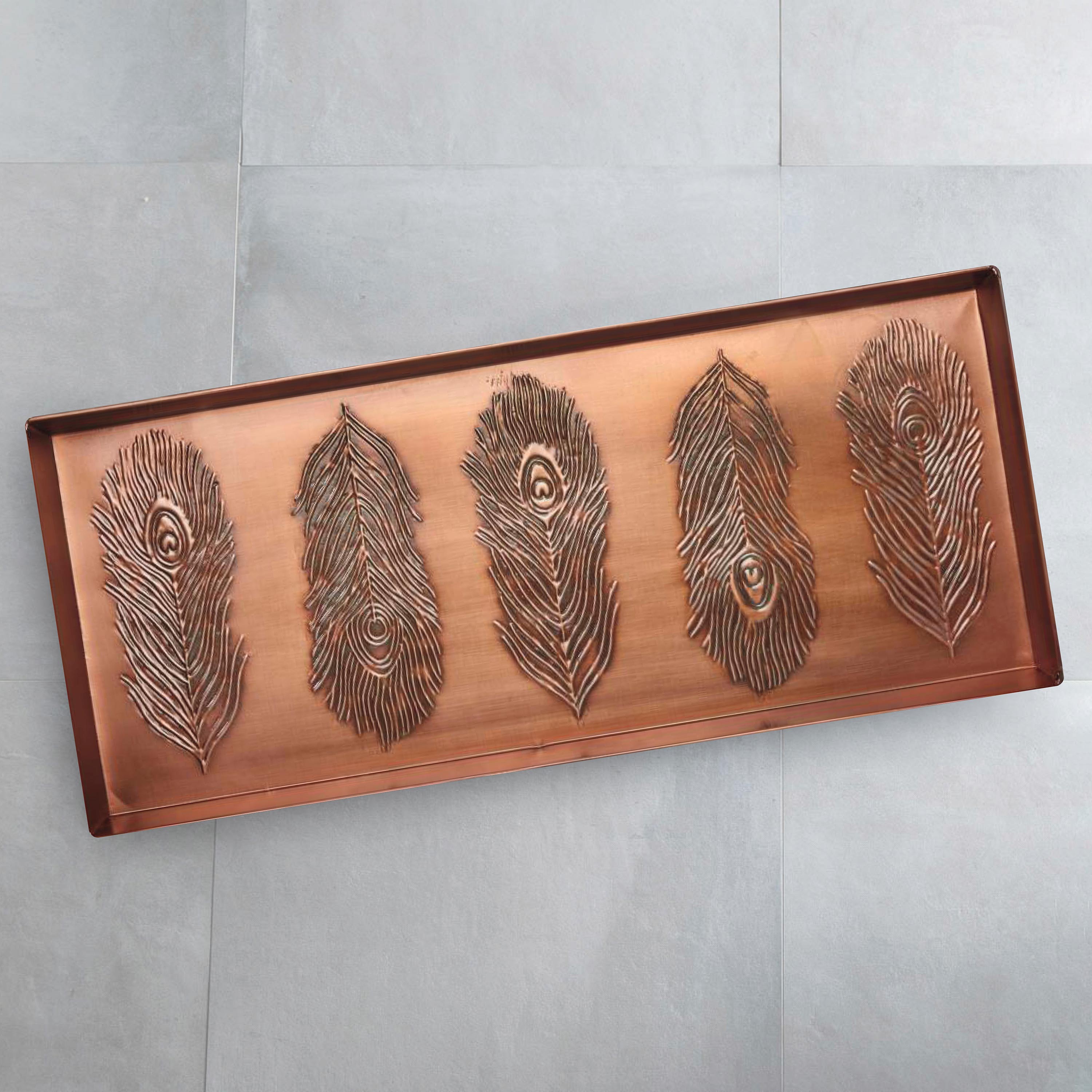 Peacock Feather Copper-Finish Boot Tray